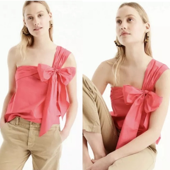 NWT J crew One-shoulder bow top wildflower pink 6 100% Cotton G7721 - Picture 4 of 10